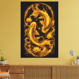 Lienzo Majestuoso par de peces koi dorados de lujo