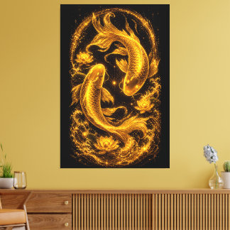 Lienzo Majestuoso par de peces koi dorados de lujo