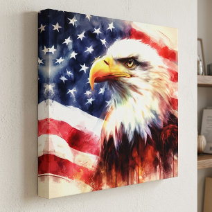 Lienzo Majestuoso retrato de águila calva con bandera ame