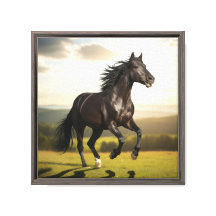 Majestuoso Semental Negro Corriendo al Atardecer –