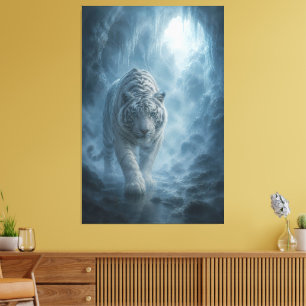 Lienzo Majestuoso Tigre Blanco Bajo la Luna Llena Azul