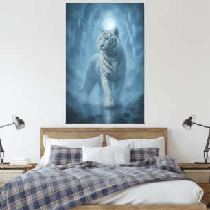 Lienzo Majestuoso Tigre Blanco Bajo la Luz de la Luna F