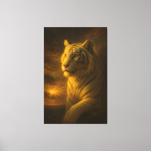 Lienzo Majestuoso Tigre Blanco en Luz Dorada
