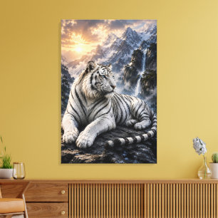 Lienzo Majestuoso Tigre Blanco en Majestuosas Montañas