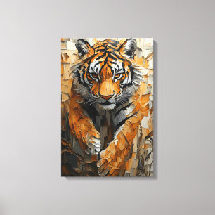 Lienzo Majestuoso Tigre en Movimiento Dinámico de Impasto