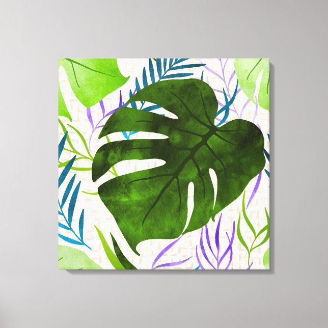 Lienzo Maleah Monstera Tropical Hawaiana acuarela verde (Anverso)