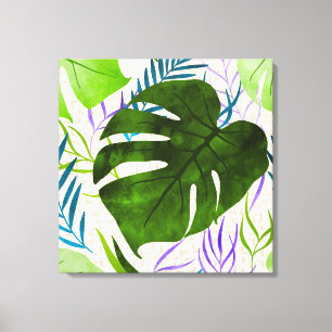 Lienzo Maleah Monstera Tropical Hawaiana acuarela verde