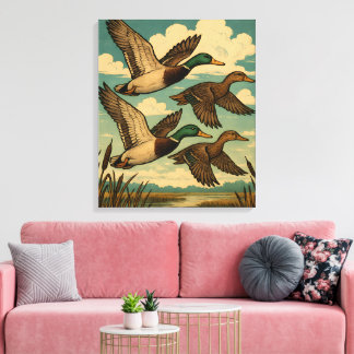 Lienzo Mallard Ducks in Flight Wildlife Art
