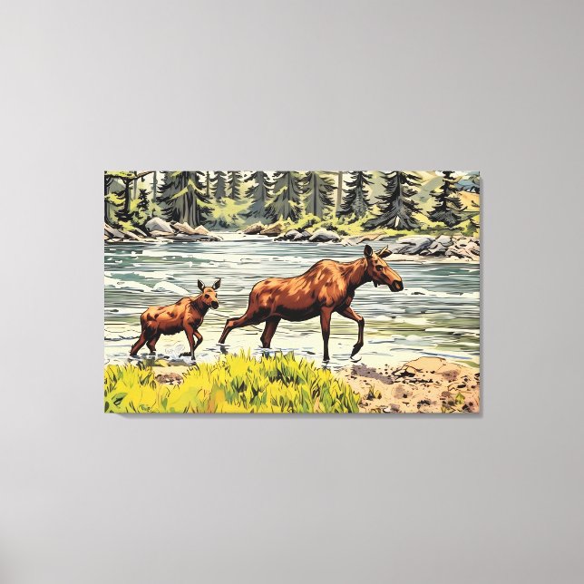 Lienzo Mama y Baby Moose (Anverso)