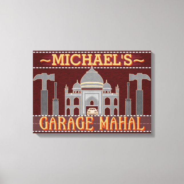 Lienzo Man Cave Funny Garage Mahal Tools | Nombre persona (Anverso)