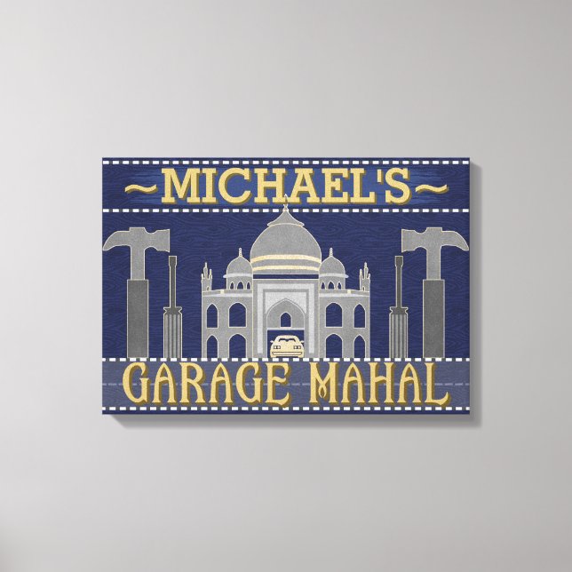 Lienzo Man Cave Funny Garage Mahal Tools | Nombre persona (Anverso)