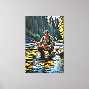 Lienzo *~* Man Stream Nature AP49 Pesca Art