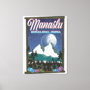 Lienzo Manaslu Himalayas Nepal cartel de viaje mapa