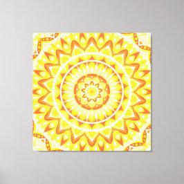 Lienzo Mandalá Amarillo Brillante Sol Boho Geométrico