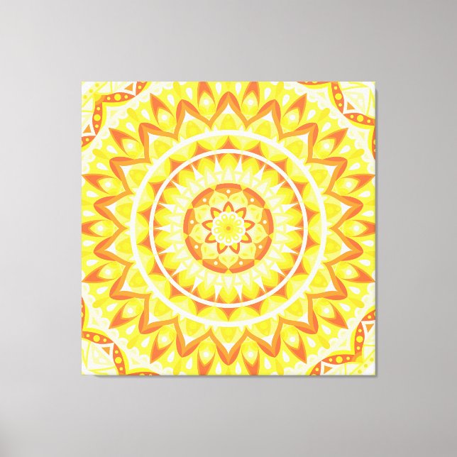 Lienzo Mandalá Amarillo Brillante Sol Boho Geométrico (Anverso)
