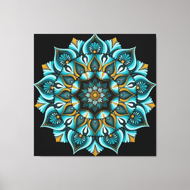 Lienzo Mandala azul elegante | Boho de geometría sagrada  (Anverso)