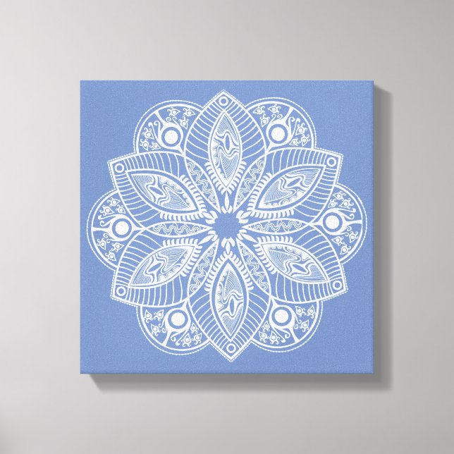 Lienzo Mandala blanca exótica con fondo azul (Anverso)