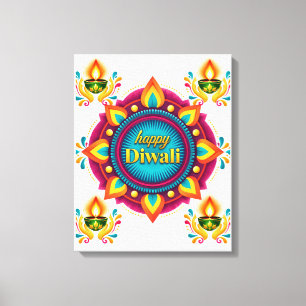 Lienzo Mandalá Colorido de Diwali con Diyas Tradicionales