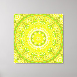 Lienzo Mandalá de primavera verde amarillo boho floral