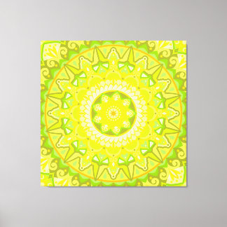 Lienzo Mandalá de primavera verde amarillo boho floral