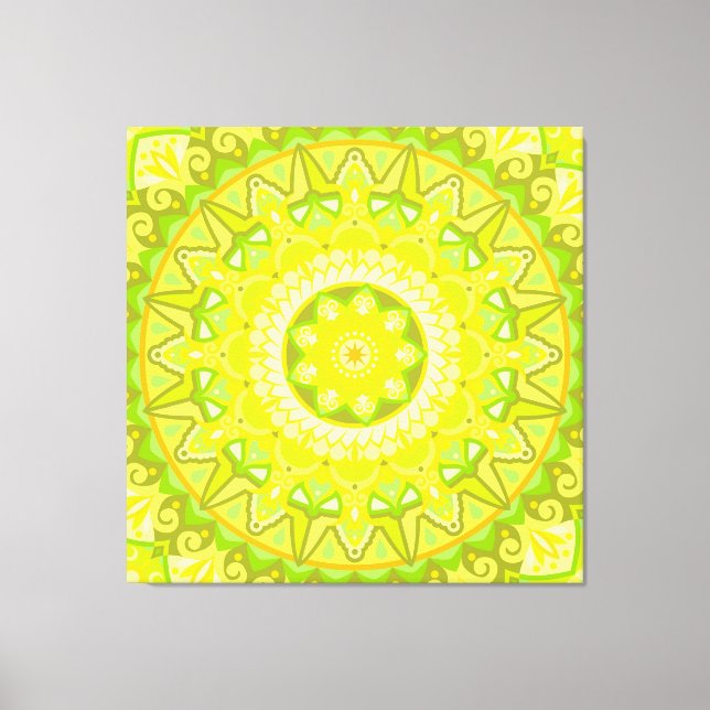 Lienzo Mandalá de primavera verde amarillo boho floral (Anverso)