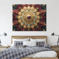 Mandala Ornata de Turquesa, Borgoña y Dorado con J