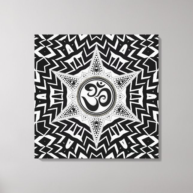 Lienzo Mandala Viaje Estrella Om Blanco+Negro (Anverso)