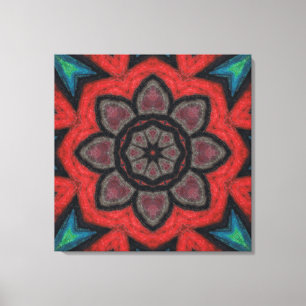 Lienzo Mandalala de Flor de Caleidoscopio Rojo y Negro en