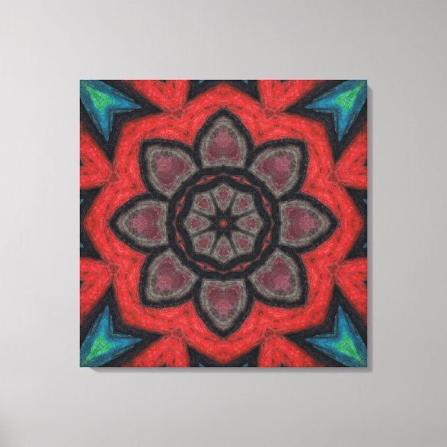 Lienzo Mandalala de Flor de Caleidoscopio Rojo y Negro en (Anverso)