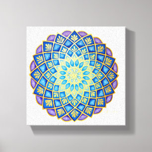 Lienzo Mandalala Flor Dorada Azul Púrpura