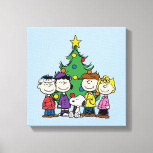 Lienzo Maní   La pandilla alrededor del árbol de Navidad