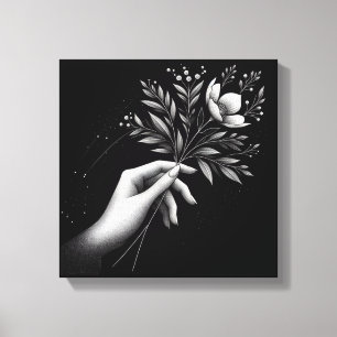 Lienzo Mano femenina con tallo floral elegante