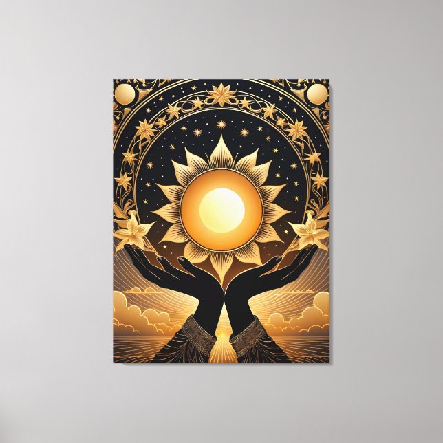 Lienzo manos de tarot con un sol mágico (Anverso)