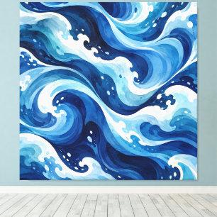 Lienzo Manta abstracta de olas del océano azul acuarela c