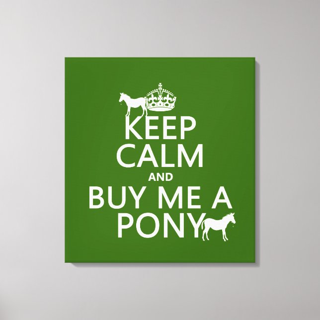Lienzo Mantén la calma y compre un pony (Anverso)