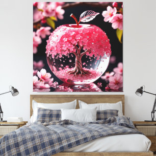 Lienzo Manzana de vidrio elegante con flor de cerezo intr
