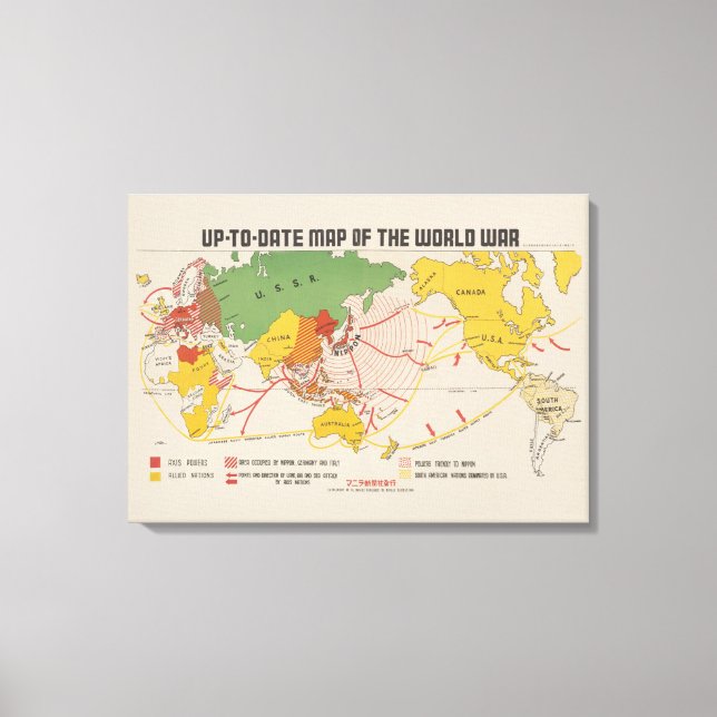 Lienzo Mapa actualizado de la guerra mundial (1942) (Anverso)