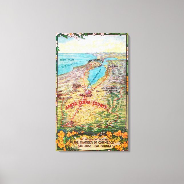 Lienzo Mapa aéreo del condado de Santa Clara (Anverso)