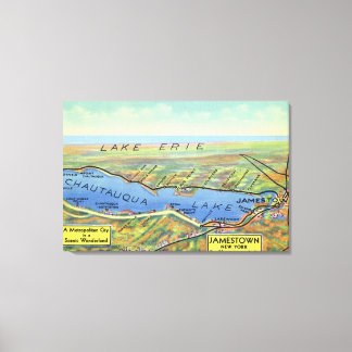 Lienzo Mapa aéreo del lago y las ciudades circundantes