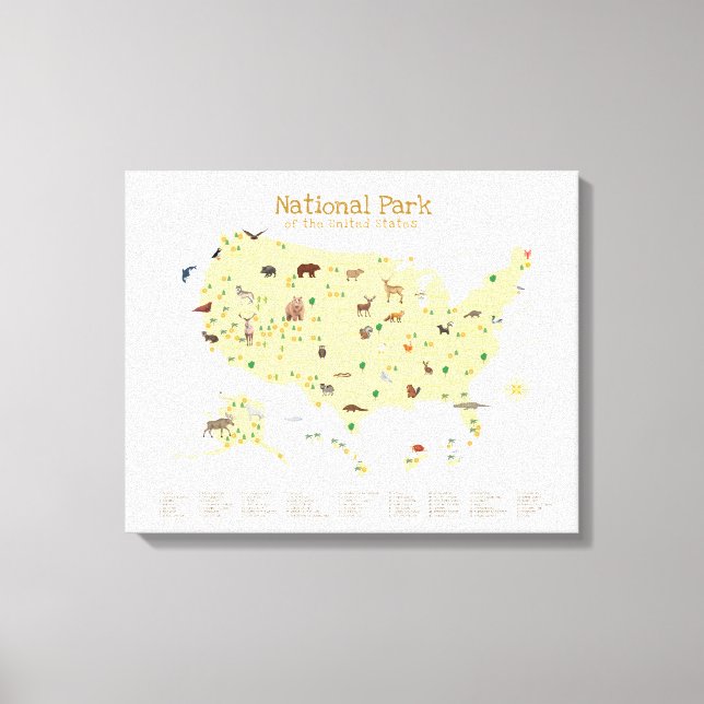 Lienzo Mapa Amarillo del Parque Nacional de Bosques Nurse (Anverso)
