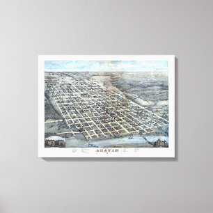 Lienzo Mapa antiguo aéreo de la ciudad de Austin, Texas d