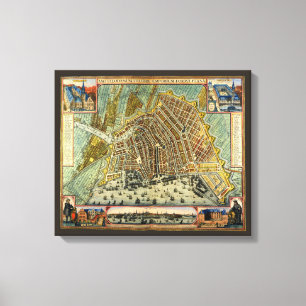 Lienzo Mapa Antiguo de las Calles de Ámsterdam, Países Ba