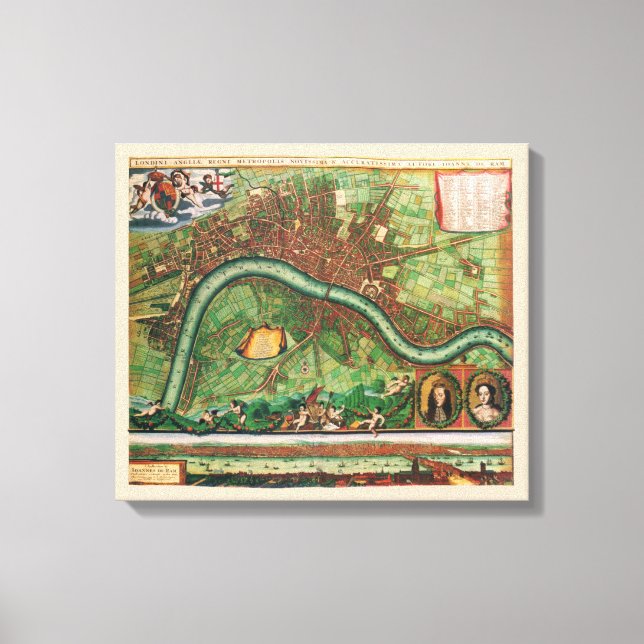 Lienzo Mapa Antiguo de las Calles de Londres de Johannes  (Anverso)