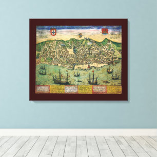 Lienzo Mapa Antiguo de Lisboa, Portugal por Braun/Hogenbe