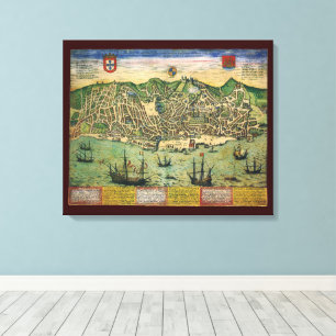 Lienzo Mapa Antiguo de Lisboa, Portugal por Braun/Hogenbe