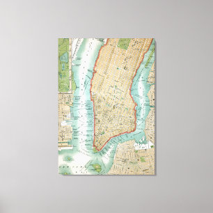 Lienzo Mapa antiguo del bajo Manhattan y Central Park