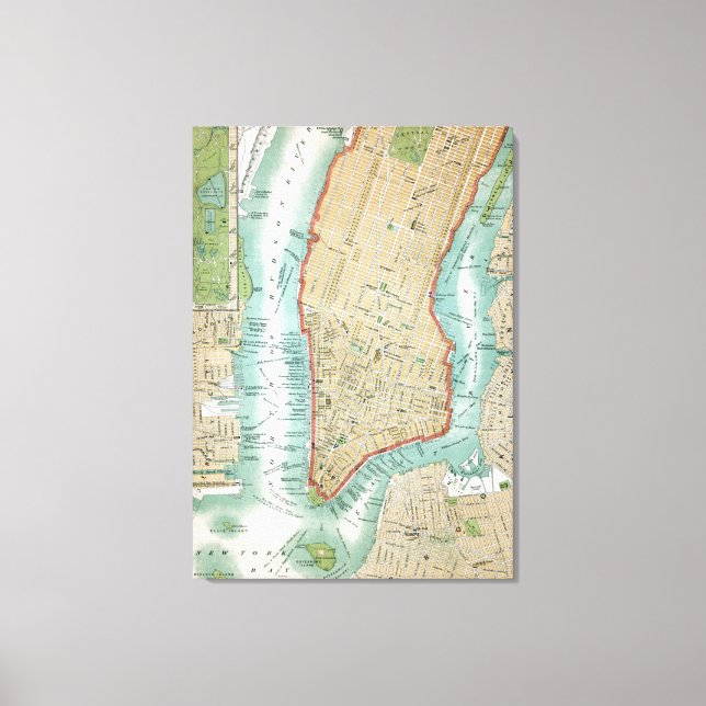 Lienzo Mapa antiguo del bajo Manhattan y Central Park (Anverso)