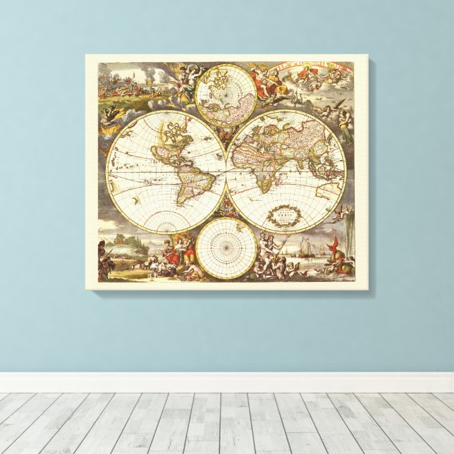 Lienzo Mapa Antiguo del Mundo Antiguo de Frederick de Wit (Insitu (piso de madera))