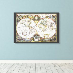 Lienzo Mapa Antiguo del Mundo por Hendrik Hondius, 1630