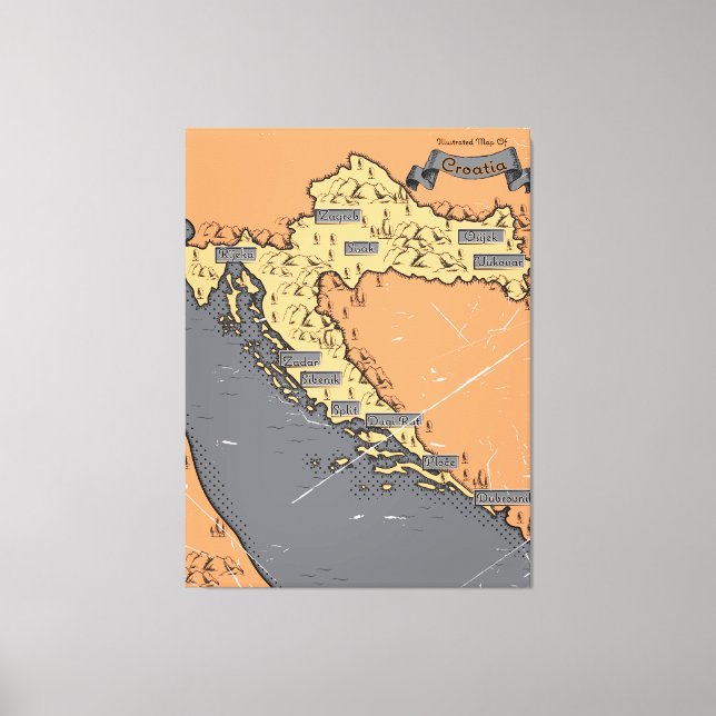 Lienzo Mapa antiguo vintage de Croacia (Anverso)
